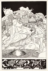 Pau Amma the Crab Running Away While the Eldest Magician Was Talking to the Man and His Little Girl Daughter, illustration from 